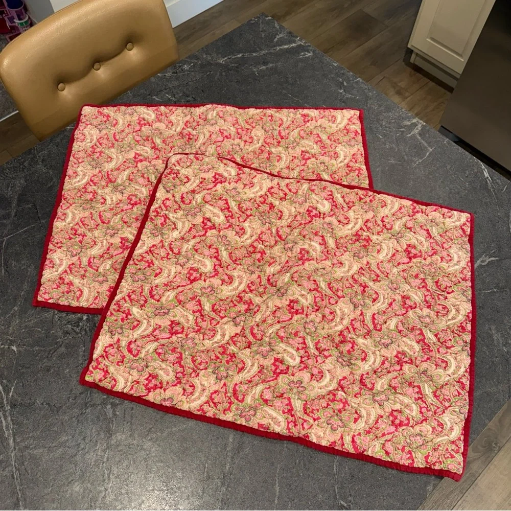 Pottery Barn Georgia paisley pillow standard shams red pink pair set
